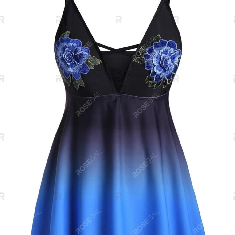 ROSEGAL Ombre Lattice Floral Embroidered Applique Two- Piece Plus Size Swimsuit - Picture 5 of 16